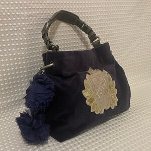 Y2K‎ JUICY COUTURE Night Sky Velour Royal Crest Bag Braided Handle Pom Pom RARE